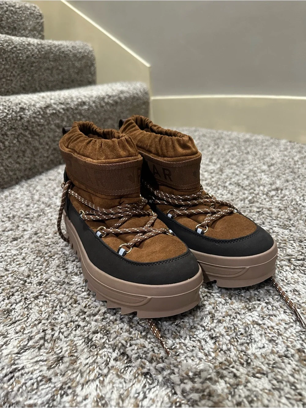 Pajar Canada Galaxy Mini Suede Brown and Black Lug-Sole Ankle Boots